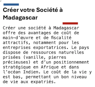 Creer votre Societe à Madagascar